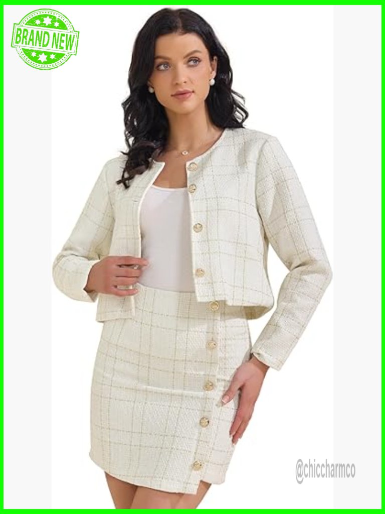 Women's 2 Piece Tweed Blazer & Mini Skirt Set - Business Casual